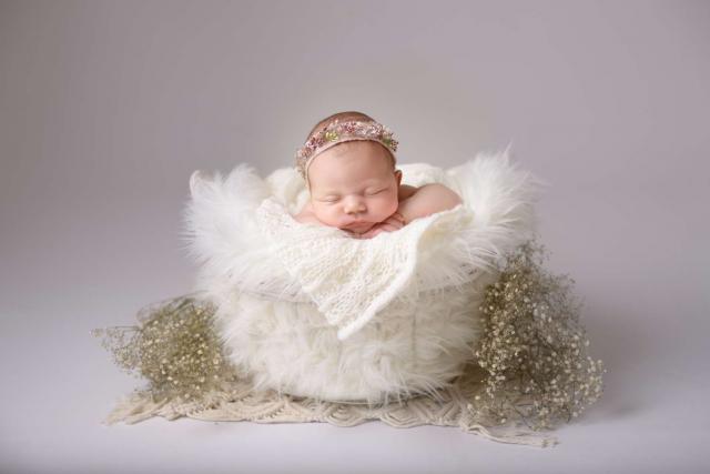 Newborn in a basket photo shoot in Berlin